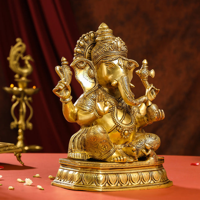 Brass Lord Ganesha Idol (15.5 Inch)
