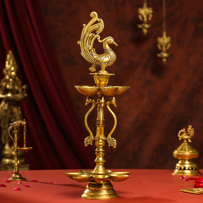 Brass Twelve Petal Peacock Long Lamp (20 Inch)