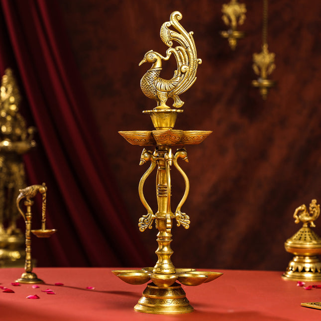 Brass Twelve Petal Peacock Long Lamp (20 Inch)