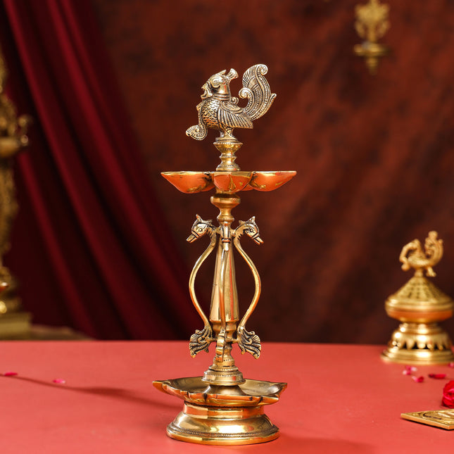 Brass Ten Petal Peacock Long Lamp (14 Inch)