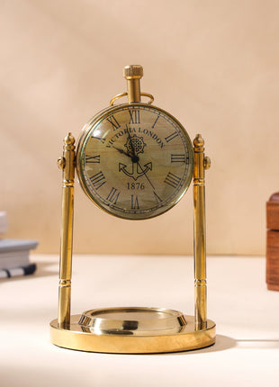 Brass Table Clock With Compass (5 Inch)