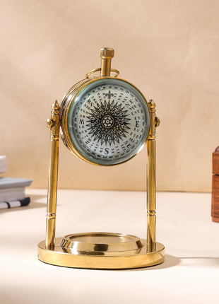 Brass Table Clock With Compass (5 Inch)