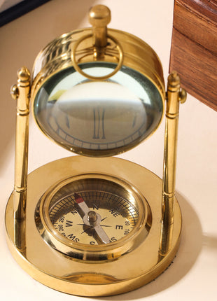 Brass Table Clock With Compass (5 Inch)