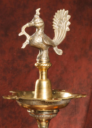 Brass Peacock Mahabharat Lamp (65 Inch)