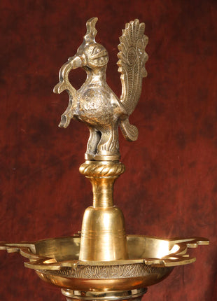Brass Peacock Mahabharat Lamp (65 Inch)
