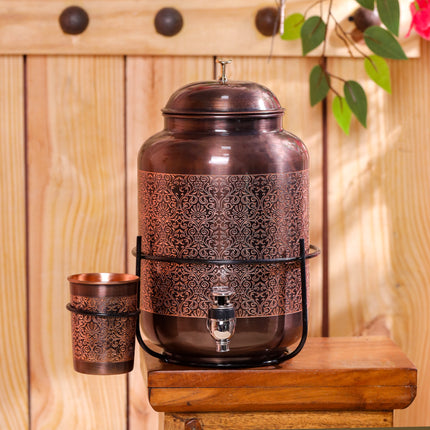Copper Premium Water Dispenser with Glass & Stand (12.5 Inch)