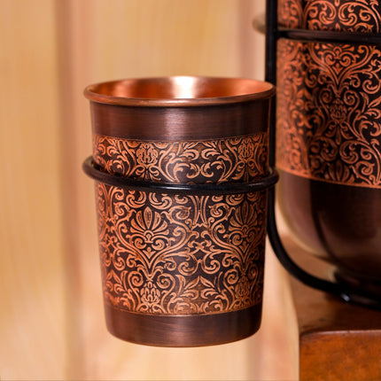 Copper Premium Water Dispenser with Glass & Stand (12.5 Inch)