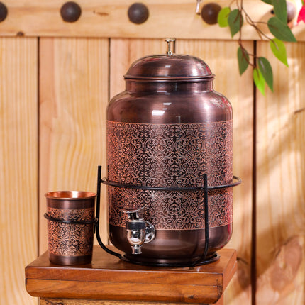 Copper Premium Water Dispenser with Glass & Stand (12.5 Inch)
