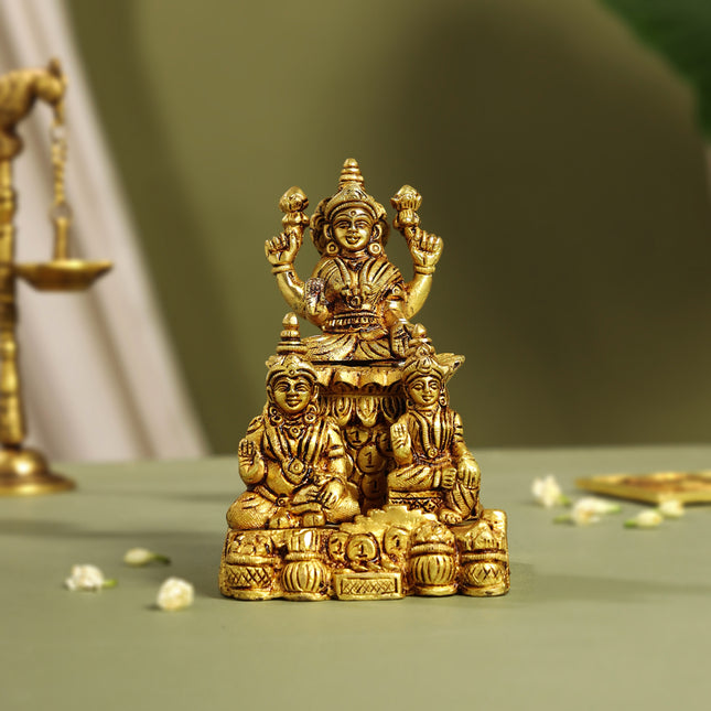 Brass Lakshmi, Kuber Statue With Chitralekha (6.2 Inch)