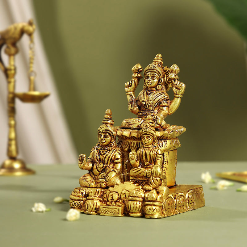 Brass Lakshmi, Kuber Statue With Chitralekha (6.2 Inch)