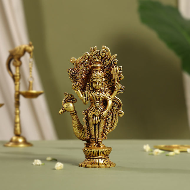 Brass Lord Murugan/Kartikeya Idol (7 Inch)