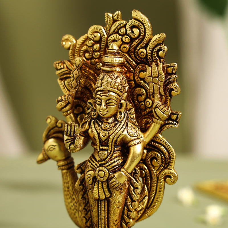 Brass Lord Murugan/Kartikeya Idol (7 Inch)