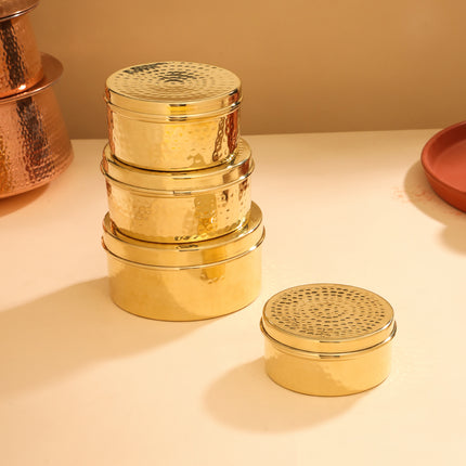 Brass Laddu Box With Lid