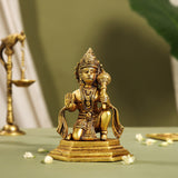 Brass Blessing Hanuman With Base Idol (6.5 Inch)