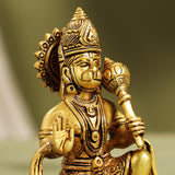 Brass Blessing Hanuman With Base Idol (6.5 Inch)