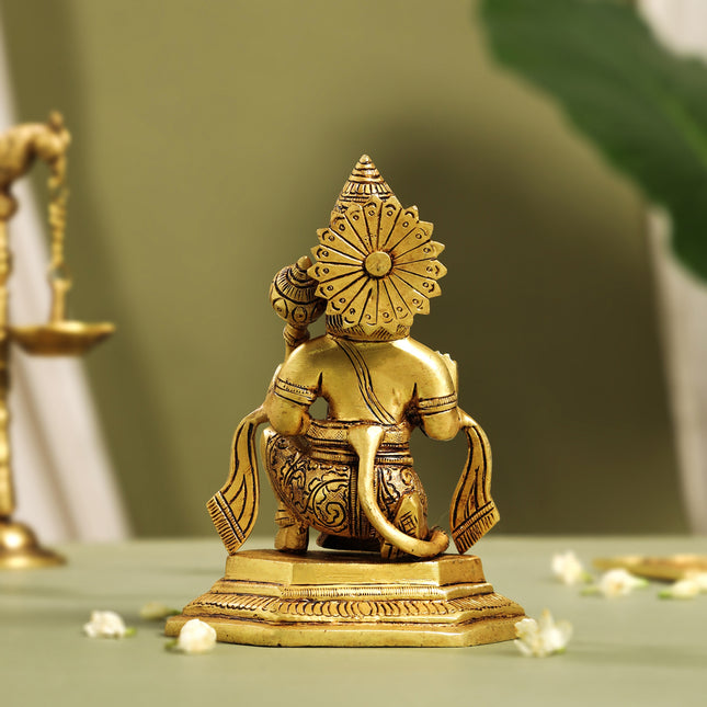 Brass Blessing Hanuman With Base Idol (6.5 Inch)