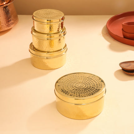 Brass Laddu Box With Lid