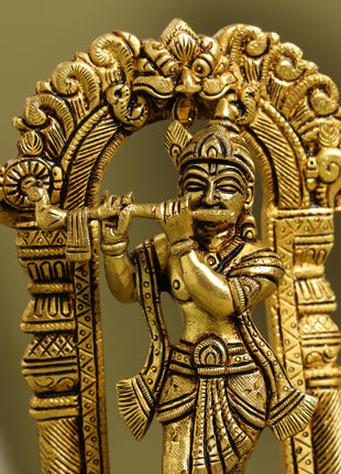 Brass Lord Krishna Idol On Tortoise (8 Inch)