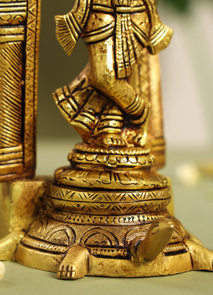 Brass Lord Krishna Idol On Tortoise (8 Inch)