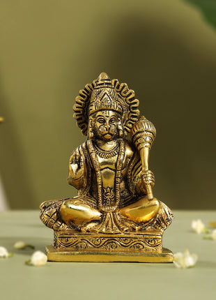 Brass Blessing Hanuman With Base Idol (6 Inch)
