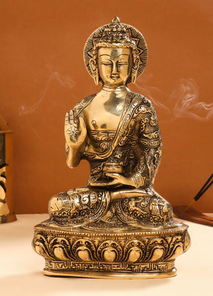 Brass Handcarved Blessing Buddha (10.5 Inch)