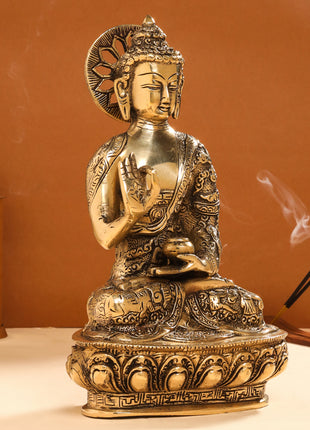 Brass Handcarved Blessing Buddha (10.5 Inch)