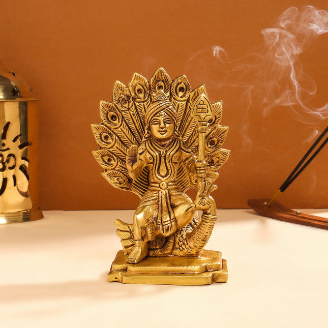 Brass Lord Murugan/Kartikeya Idol (6 Inch)