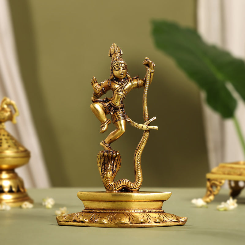 Brass Superfine Dancing Kalinga Krishna Statue (8.5 Inch)
