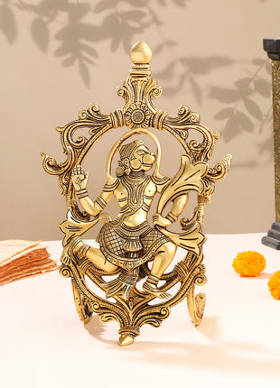 Brass Lord Hanuman Idol In Frame (12.5 Inch)