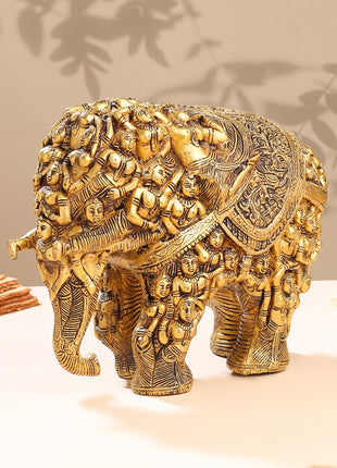 Brass Majestic Carved Elephant Statue (11 Inch)