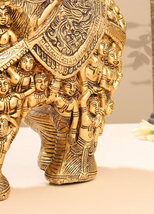 Brass Majestic Carved Elephant Statue (11 Inch)