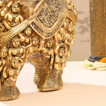 Brass Majestic Carved Elephant Statue (11 Inch)