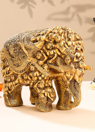 Brass Majestic Carved Elephant Statue (11 Inch)