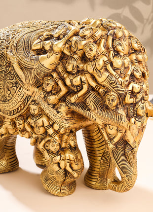 Brass Majestic Carved Elephant Statue (11 Inch)