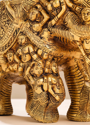 Brass Majestic Carved Elephant Statue (11 Inch)