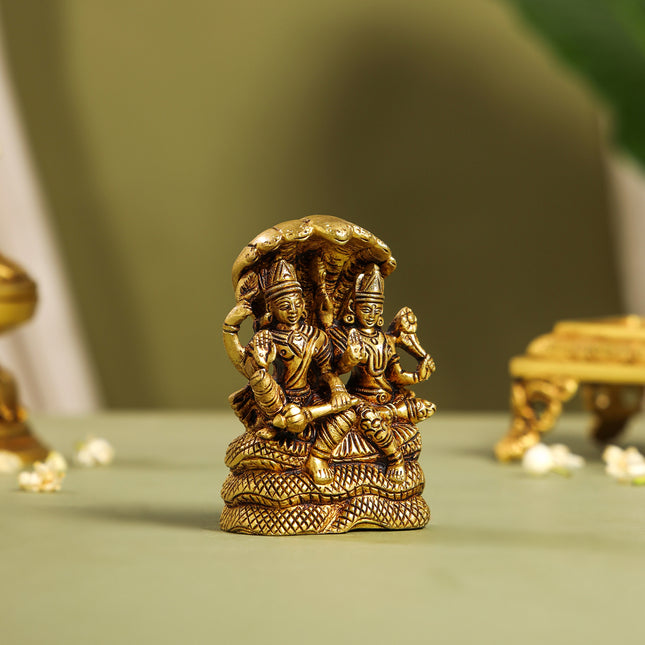 Brass Vishnu Lakshmi On Sheshnag Idol (4 Inch)