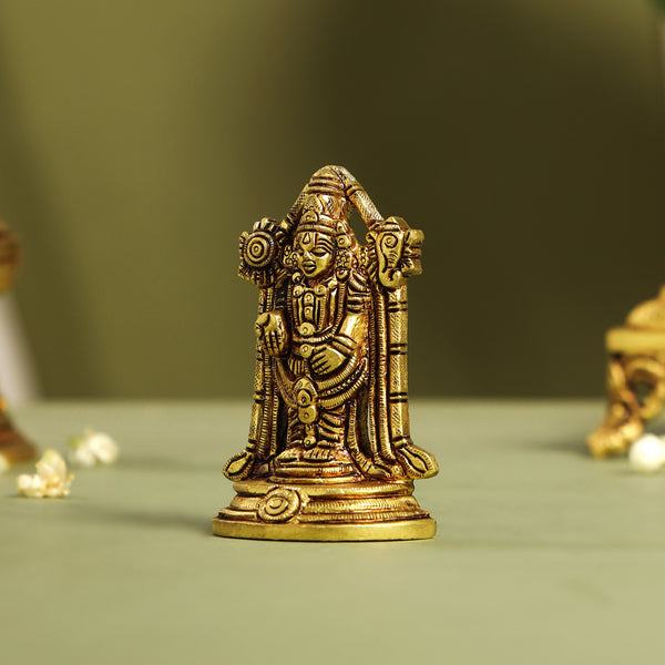 Brass Tirupati Balaji/Venkateshwar Idol (3.8 Inch)