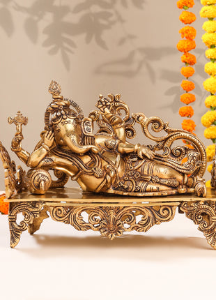 Brass Superfine Ganesha Resting On Couch (9 Inch)