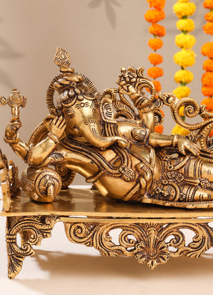 Brass Superfine Ganesha Resting On Couch (9 Inch)