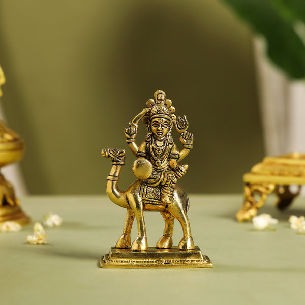 Brass Goddess Dasama Seated On Camel Idol (4.8 Inch)