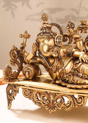 Brass Superfine Ganesha Resting On Couch (9 Inch)