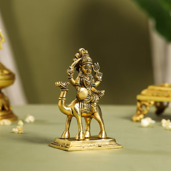 Brass Goddess Dasama Seated On Camel Idol (4.8 Inch)