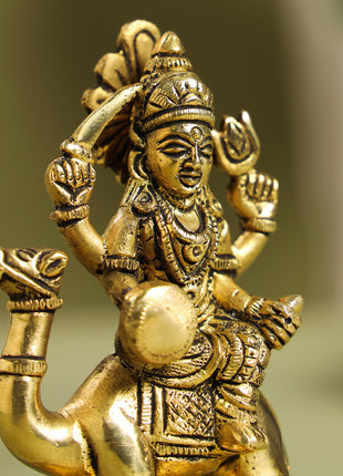 Brass Goddess Dasama Seated On Camel Idol (4.8 Inch)