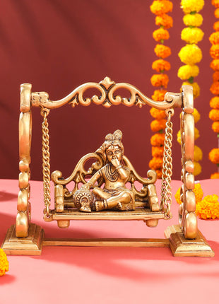 Brass Superfine Laddu Gopal On Swing/Jhula (7.5 Inch)