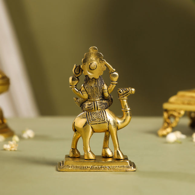 Brass Goddess Dasama Seated On Camel Idol (4.8 Inch)