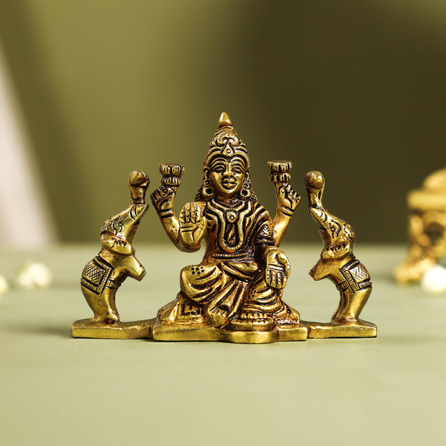 Brass Superfine Goddess Gaja Lakshmi Idol (3 Inch)