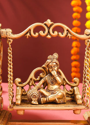 Brass Superfine Laddu Gopal On Swing/Jhula (7.5 Inch)