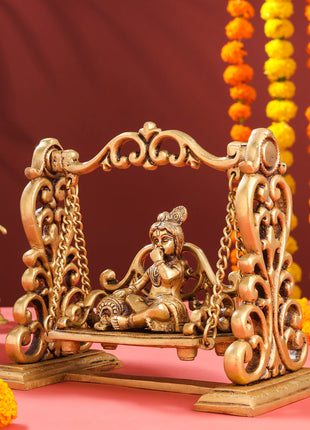 Brass Superfine Laddu Gopal On Swing/Jhula (7.5 Inch)