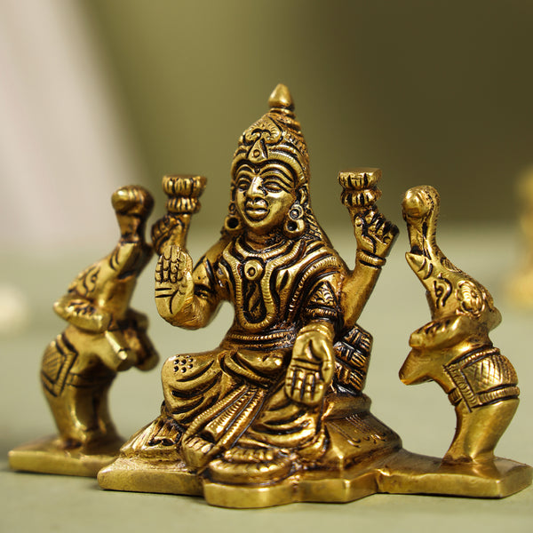 Brass Superfine Goddess Gaja Lakshmi Idol (3 Inch)