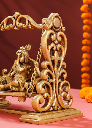 Brass Superfine Laddu Gopal On Swing/Jhula (7.5 Inch)